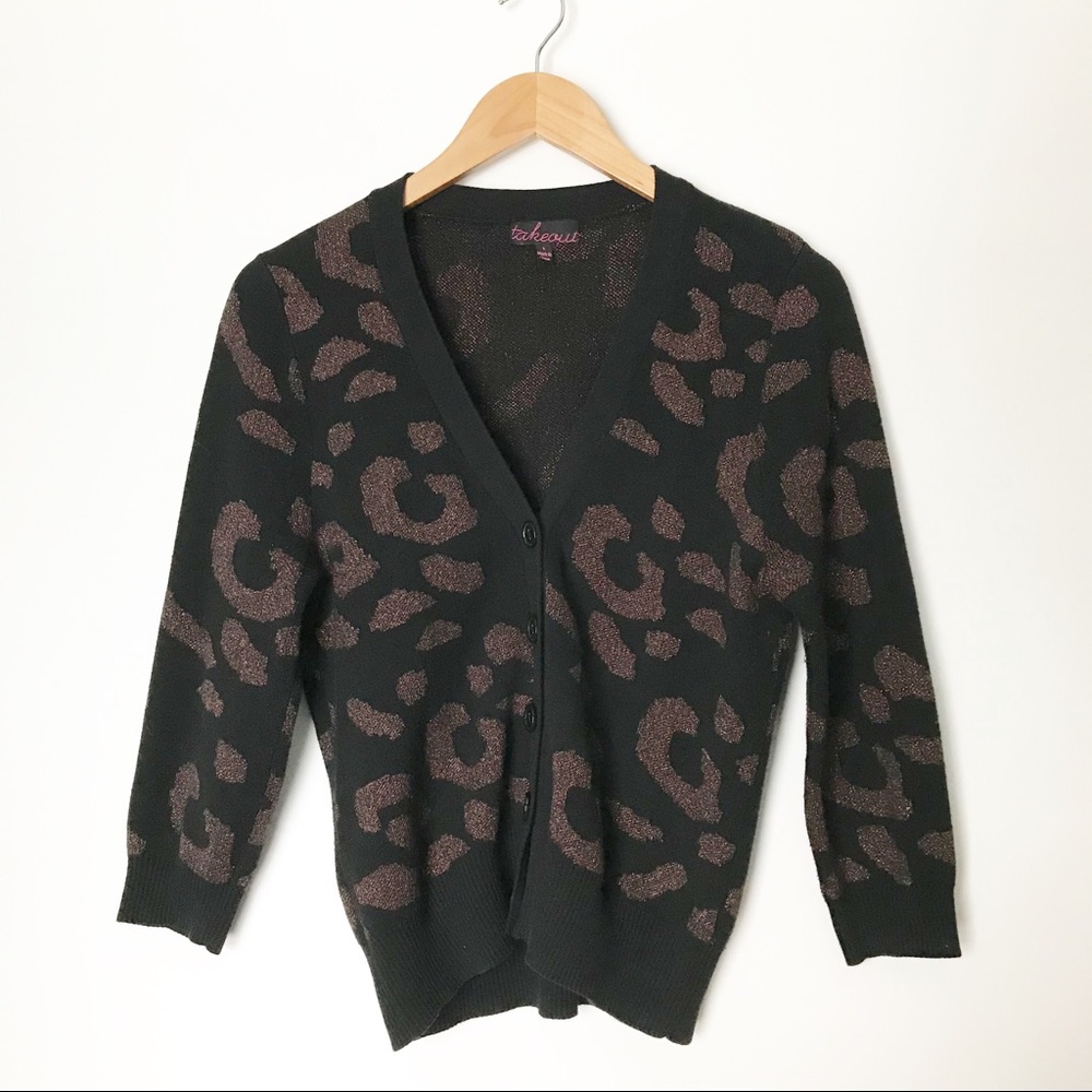 Takeout Leopard Print Cardigan Sweater - L